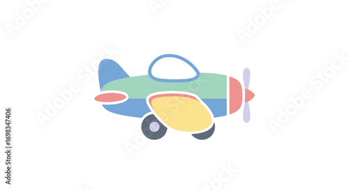 Colorful Cartoon Airplane with Propeller and Wheels.