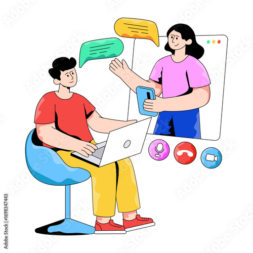 A flat design illustration of video communication