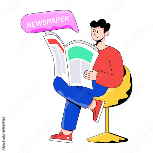A creative design illustration of reading newspaper