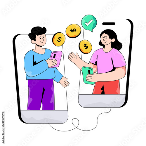 Conceptual flat design illustration of online money transfer