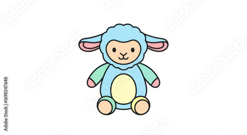 Adorable cartoon baby sheep plush toy with blue fleece costume.