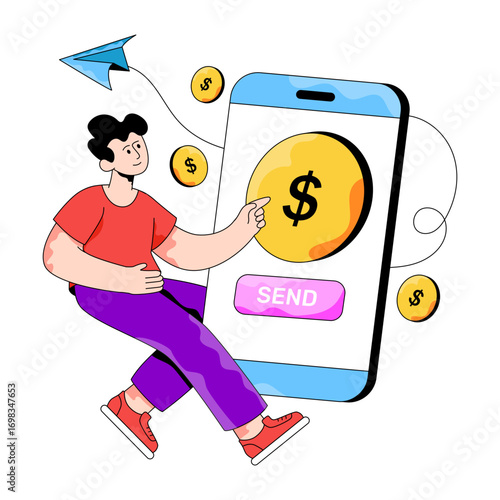 Editable design illustration of send money
