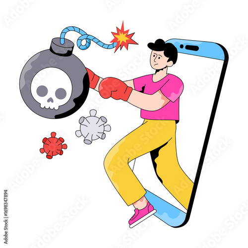 Cyber bomb illustration, editable flat illustration