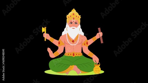 lord vishwakarma jayanti pooja hindu festival celebration alpha channel animation