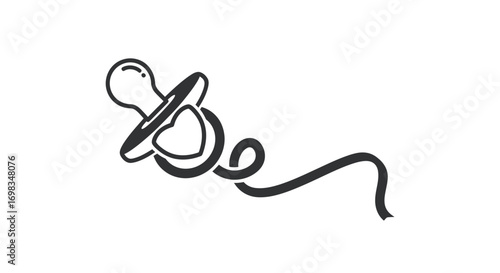 Minimalist Line Art Baby Pacifier with Heart and Swirl.