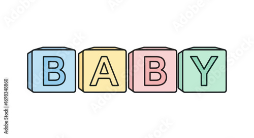 Colorful Baby Blocks Spelling BABY on White Background.