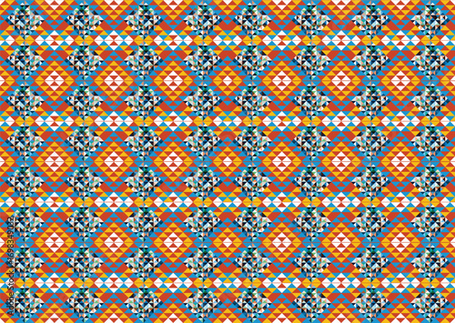 Ethnic-style seamless vector pattern. Tribal motif on a geometric background. Printing ornaments for paper, wallpaper, covers, textiles, fabric, apparel, and other materials