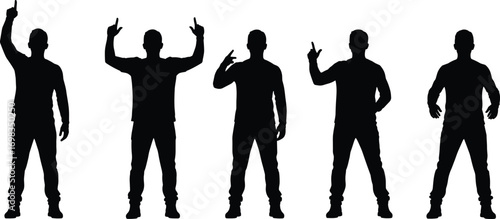 People, silhouettes, standing, gestures, posture, body, language, communication, movement, black, outline, vector, illustration, isolated, design, element, icon, set, graphic, human, pose