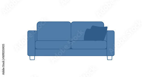 Blue Two-Seater Sofa with Pillow Modern Living Room Furniture.