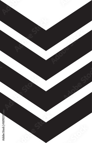 Black Chevron Stripes Pointing Downward on White Background Keywords: chevron, stripes, down