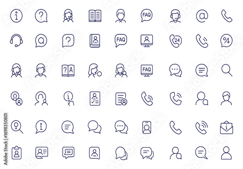 Icons for Web and Mobile Support, Line Style Help Desk, Information, User Manual, Guidebook, Customer Assistance, FAQ, Tutorial, Communication, Contact, Service, Chat, Interface, App