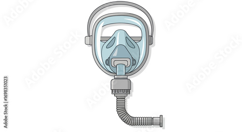Light Teal CPAP Mask with Headgear and Tubing.
