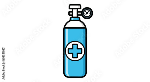 Blue Oxygen Tank with Gauge and Medical Cross Symbol.