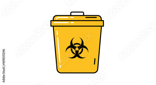 Yellow Biohazard Waste Bin Icon with Lid for Medical Hazardous Material Disposal.