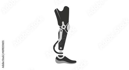 Modern Prosthetic Leg with Articulated Joints and Foot.