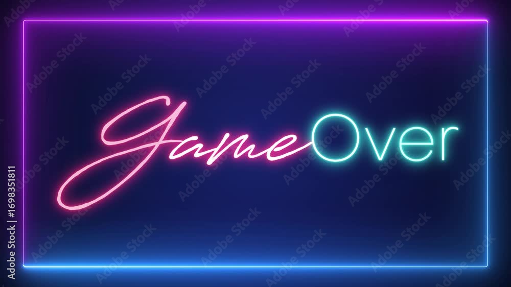 Game Over text overlay on neon Transparent 4k background video with ...