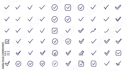 Checkmark vector icon set, green tick symbol design for checklist, vote, accept, correct choice, improvement, okay mark illustration, approval button template, success pictogram