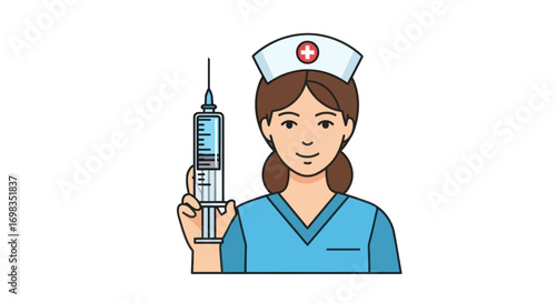 Friendly Nurse Holding Syringe for Vaccination.