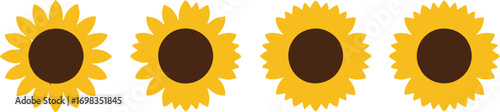 Four vibrant sunflowers lined up in a row blooming beautifully vector