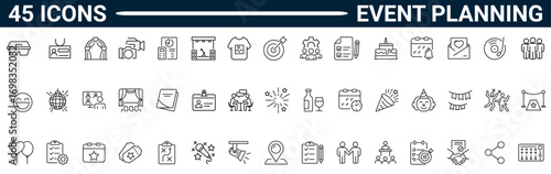 Event Planning Line Editable Icons set. Editable stroke. Vector illustration