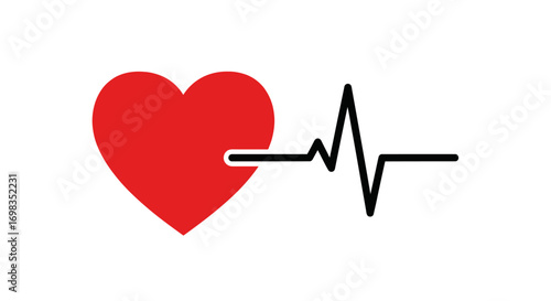 Red Heart with Black Electrocardiogram Line.