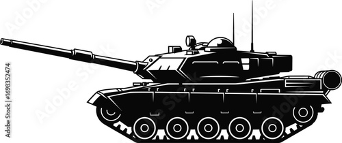 Military, tank, silhouette, vector, illustration, armored, vehicle, combat, warfare, army, defense, weapon, war, machine, black, outline