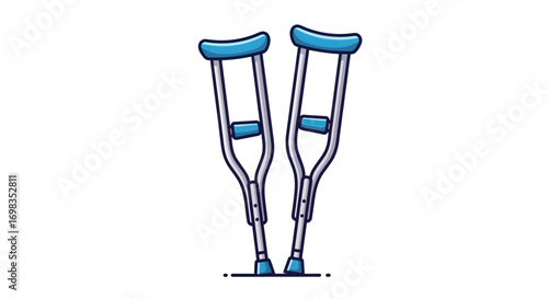Pair of Underarm Crutches with Blue Handgrips.