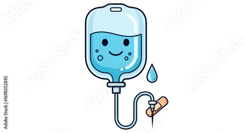 Cute Cartoon IV Fluid Bag with Adhesive Bandage.