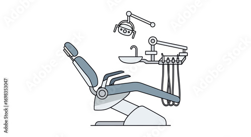 Modern Dental Chair with Attached Equipment and Light.