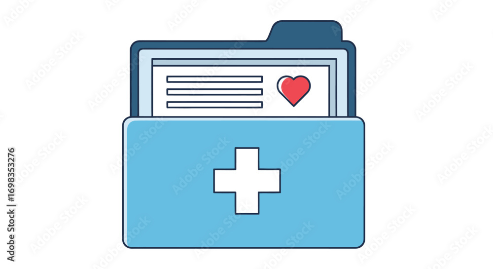 Fototapeta premium Blue Medical Folder Icon with Heart and Documents.