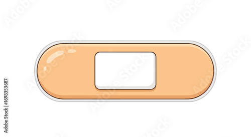 Cartoon Style Beige Adhesive Bandage with White Pad.
