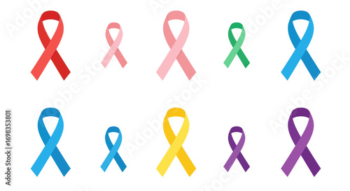 Multicolored Awareness Ribbons for Various Causes.
