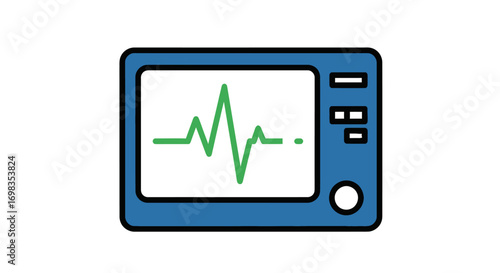 Blue Medical Monitor Displaying Green Heart Rate Waveform.
