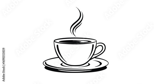 Enjoy a hot cup of coffee with rising steam, a caffeine boost to start your day with a fresh drink