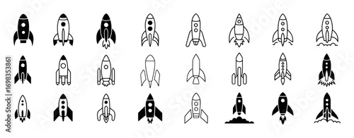 A Collection of Diverse Rocket Ship Icons for Space Exploration and Innovation