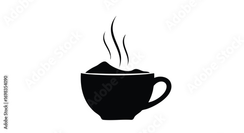 Elegant black coffee cup silhouette steaming hot ready to drink for a cozy warm beverage break