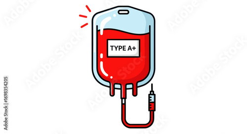 Cartoon Illustration of a Type A-Positive Blood Bag.