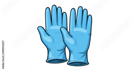 Pair of Light Blue Nitrile Examination Gloves.