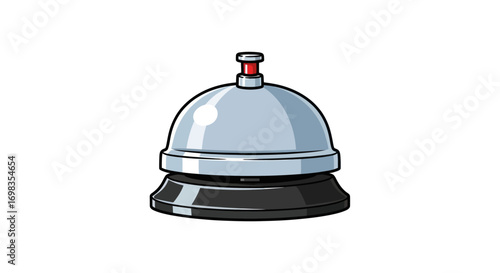 Shiny Silver Service Bell with Red Button Illustration.