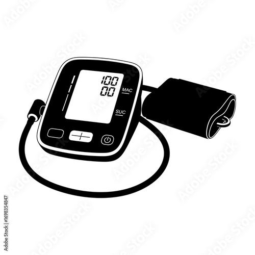 Digital blood pressure monitor silhouette isolated on white background