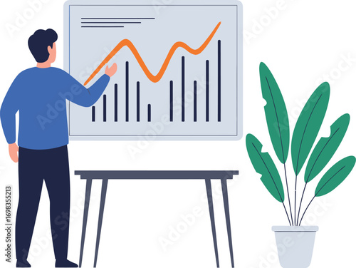 Analyst presenting positive growth chart during a business meeting.