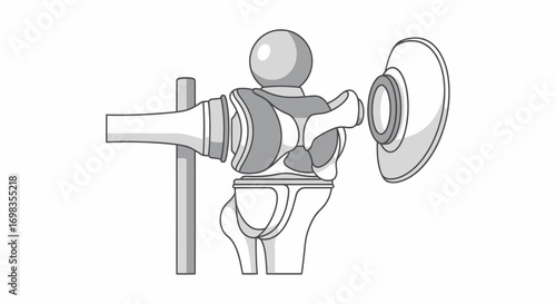 Anatomical Illustration of a Total Hip Replacement Prosthesis.