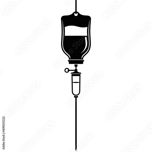 Medical iv drip bag silhouette isolated on white background