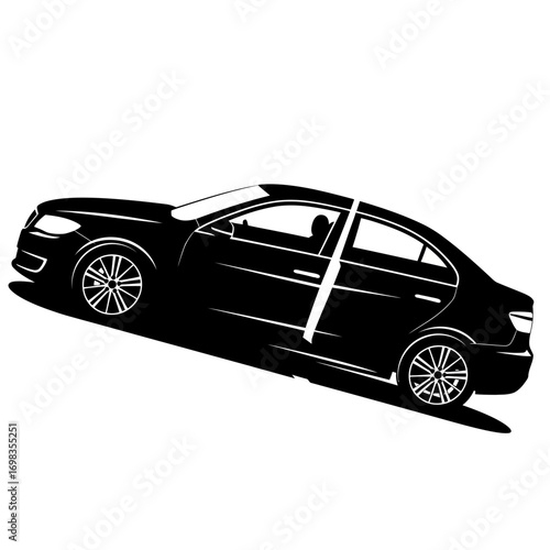 Black sedan car silhouette isolated on white background