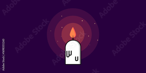 Minimalist candle with flame illustration, Burning candle flat design vector