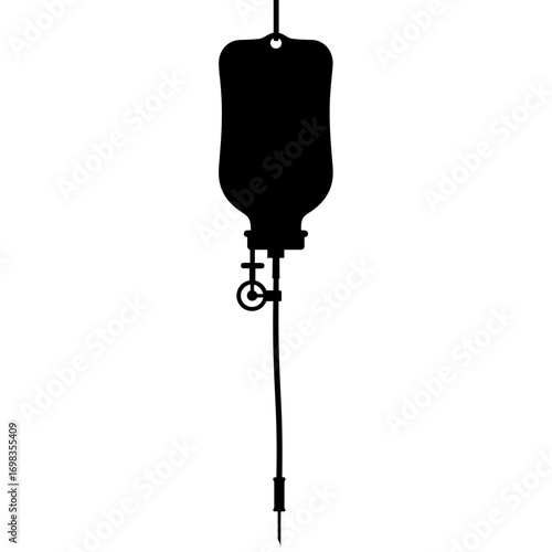 Medical iv drip bag silhouette isolated on white background