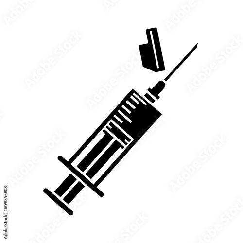 Medical syringe silhouette isolated on white background