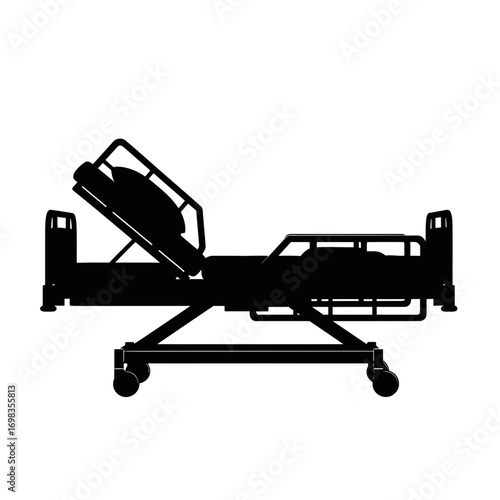 Adjustable hospital bed silhouette isolated on white background