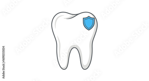 Cartoon Tooth with Blue Shield Symbolizing Dental Protection.