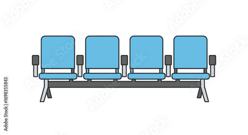Row of Four Light Blue Airport Seating Units.